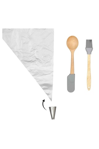 3 ustensiles en hêtre, silicone et acier inoxydable