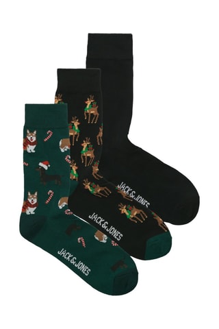 3 paires de chaussettes - Noir et vert foncé