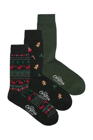 3 paires de chaussettes - Noir et vert foncé