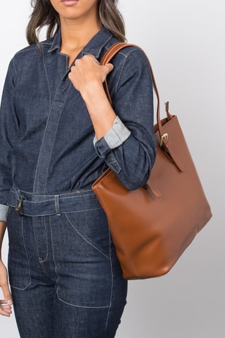 Mala shopper em couro - Castanho