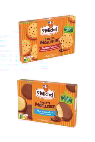 3 galettes moelleuses nappées chocolat au lait et 3 galettes moelleuses pépites chocolat St Michel - 6 x 180 g