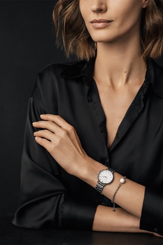 Relógio de quartzo em aço, banhado a íon prata, madrepérola e diamante Kendra