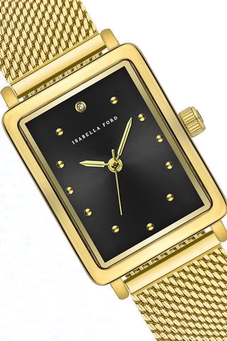 Coffret relógio de quartzo banhado a ião ouro amarelo e diamante e pulseira Cléophée