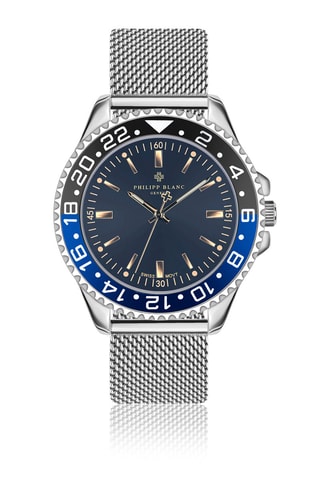 Relógio de quartzo em couro, banhado a ião prata e diamante Olympe