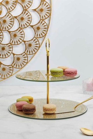 Présentoir 2 étages Mirage - Doré et gris