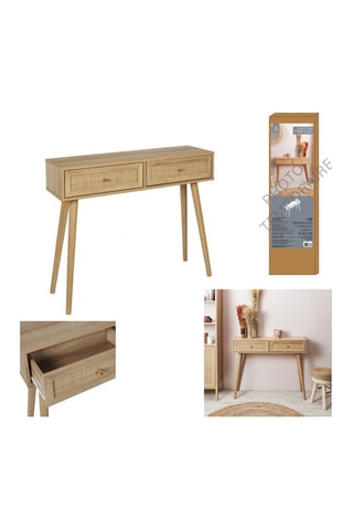 Consola de madera y ratán Bali - 100 x 29 x 81 cm