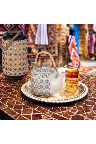 Farol trenzado de bambú - 38,5 cm - Natural y negro