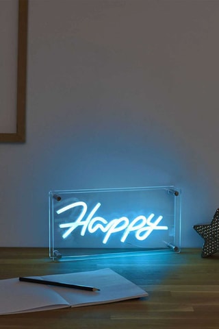 Lámpara efecto neón Happy - Azul