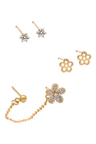 2 pares de dormilonas y 1 pendiente doble Spark - Dorado