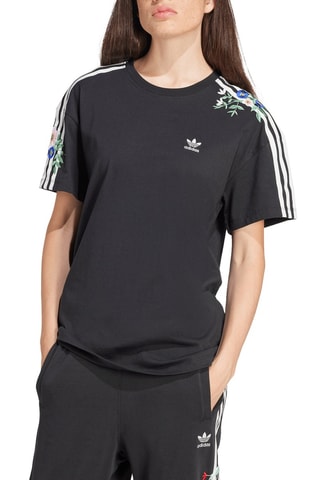 Wijd T-shirt Floral - Zwart