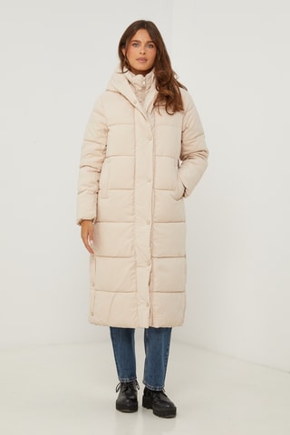 Blusão comprido com capuz-  Creme