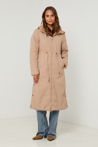 Casaco direito reversível com capuz - Bege