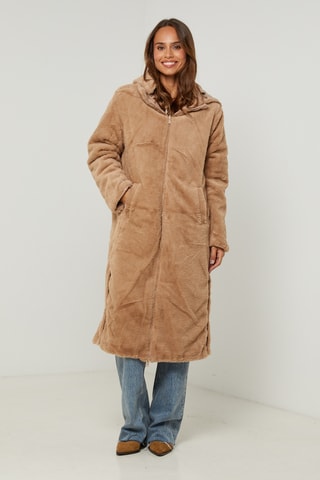 Casaco direito reversível com capuz - Bege