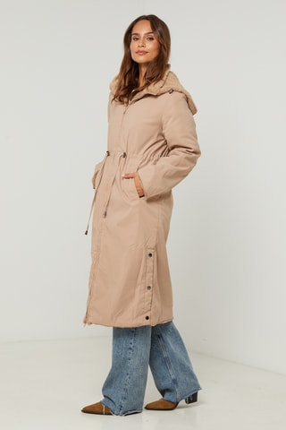 Casaco direito reversível com capuz - Bege