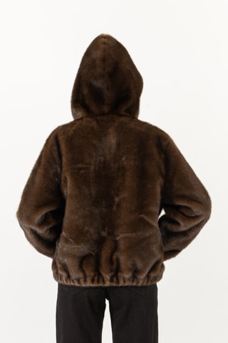 Casaco direito com capuz - Castanho