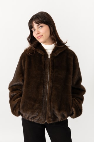 Casaco direito com capuz - Castanho