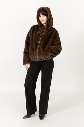 Casaco direito com capuz - Castanho