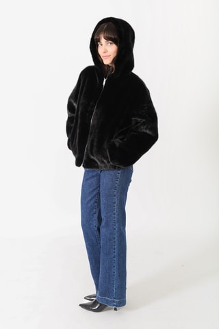 Casaco direito com capuz - Preto