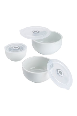 3 tigelas de cerâmica com tampas herméticas