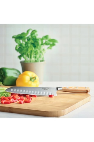 Coltello Santoku in acciaio inossidabile e legno Essentiel - 18 cm