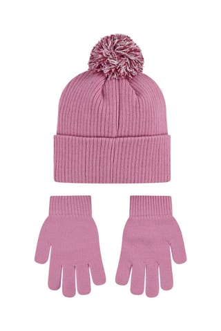 Bonnet à pompon et gants - Rose