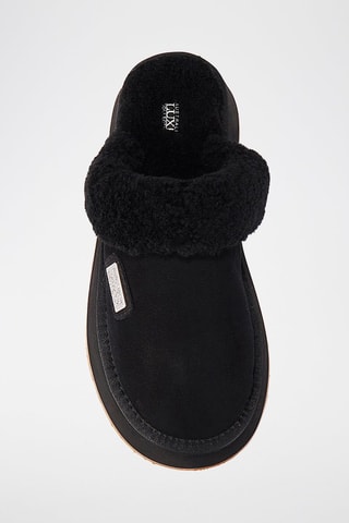 Zapatillas de casa de piel forradas con plataforma - Negro