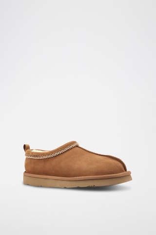 Zapatillas de casa de piel ovina nobuk forradas - Marrón claro