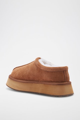 Zuecos forrados de piel ovina nobuk con plataforma - Camel