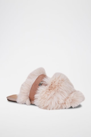 Chinelos forrados em couro de búfalo Marfim e camel