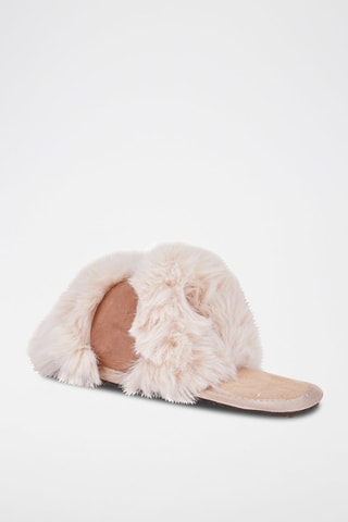 Chinelos forrados em couro de búfalo Marfim e camel