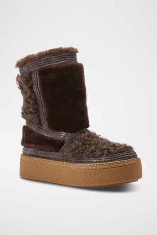 Botines de piel ovina con plataforma - Marrón