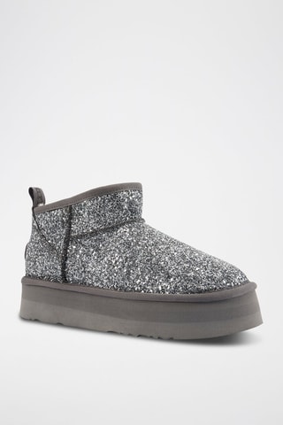 Botines de piel ovina nobuk forrados con plataforma - Gris