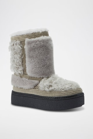 Botines de piel ovina nobuk forrados con plataforma - Gris claro