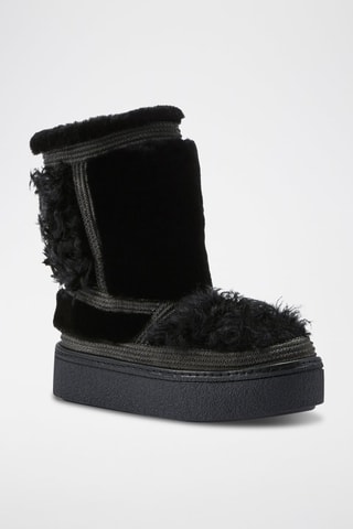 Botines de piel ovina nobuk forrados con plataforma - Negro y gris oscuro