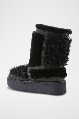 Botines de piel ovina nobuk forrados con plataforma - Negro y gris oscuro