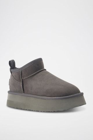 Botines de piel ovina nobuk forrados con plataforma - Gris oscuro