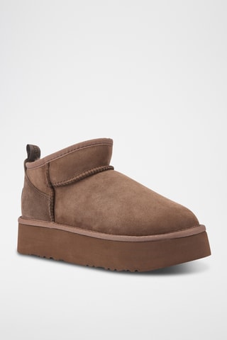 Botas de piel ovina con plataforma - Marrón