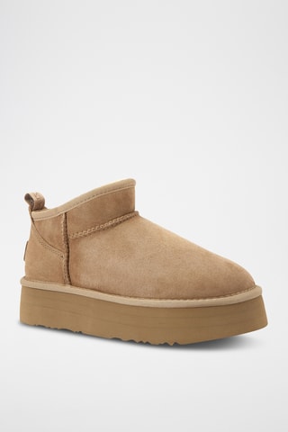 Botas de piel ovina con plataforma - Beige