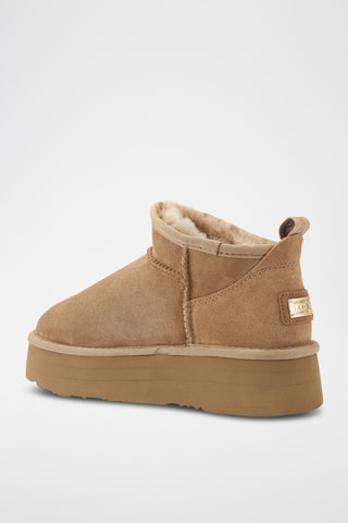 Botas de piel ovina con plataforma - Beige