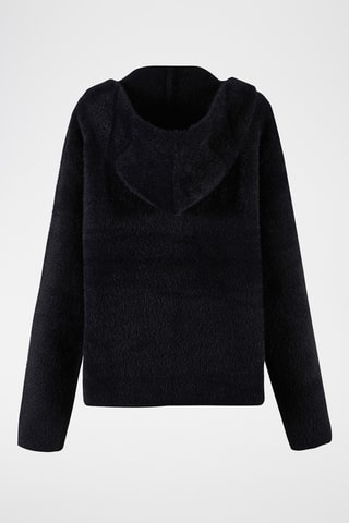 Chaqueta con capucha de punto - Negro