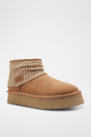 Botas de piel ovina con plataforma - Marrón