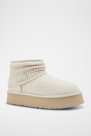 Botas de piel ovina con plataforma - Beige