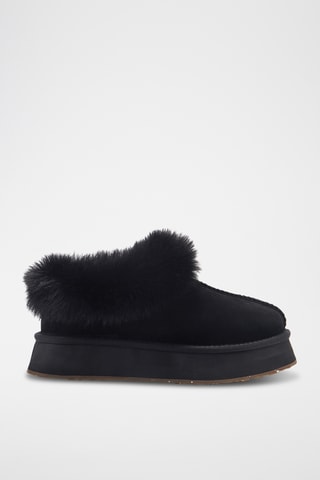 Zuecos de piel ovina con plataforma - Negro