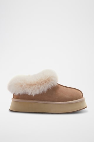 Zuecos de piel ovina con plataforma - Beige