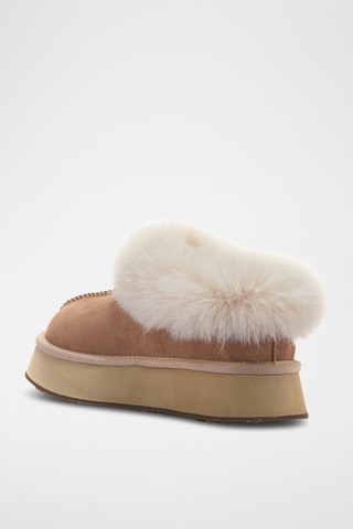 Zuecos de piel ovina con plataforma - Beige