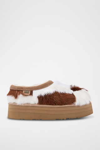 Zuecos de piel caprina y ovina con plataforma - Marrón