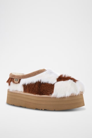 Zuecos de piel caprina y ovina con plataforma - Marrón