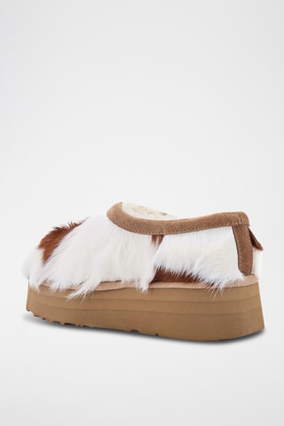 Zuecos de piel caprina y ovina con plataforma - Marrón