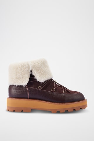 Botas de piel ovina con plataforma - Marrón