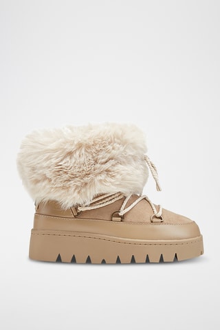 Botas de piel ovina con plataforma - Beige